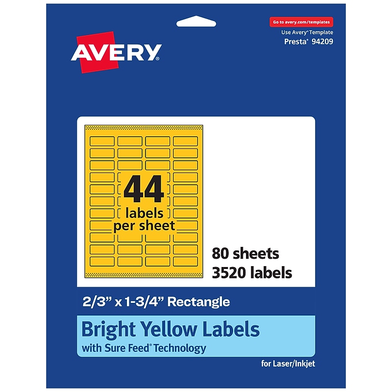Avery Rectangle Laser/Inkjet Multipurpose Labels, 2/3" x 1-3/4", Bright Yellow (3520/Box) image 1