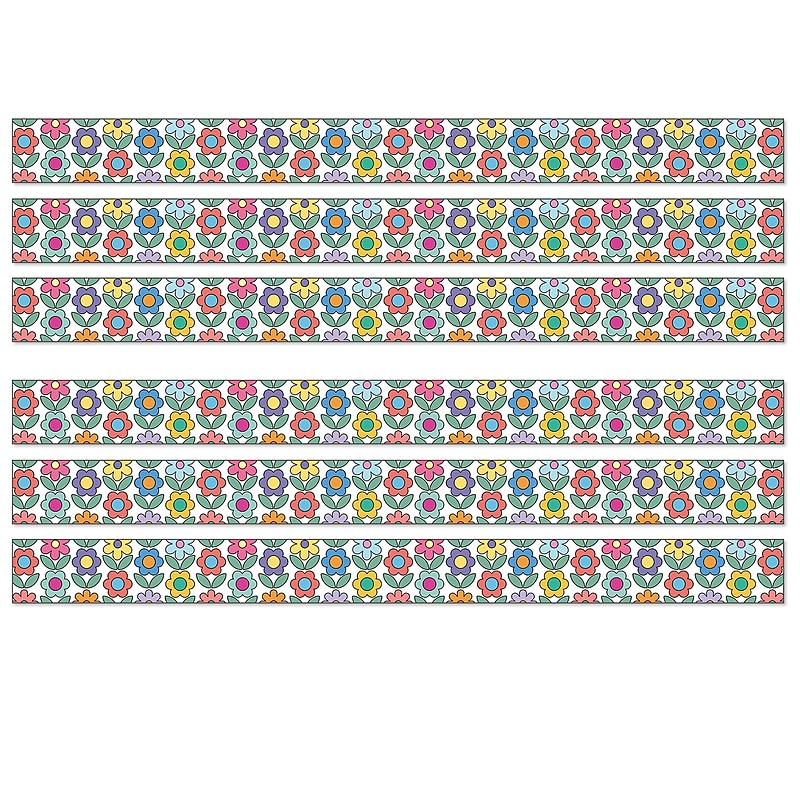 Carson Dellosa Education Happily Ever Elementary Retro Remix Flowers Straight Borders, 3" x 3', 12/Pack, 6 Packs/Bundle image 1