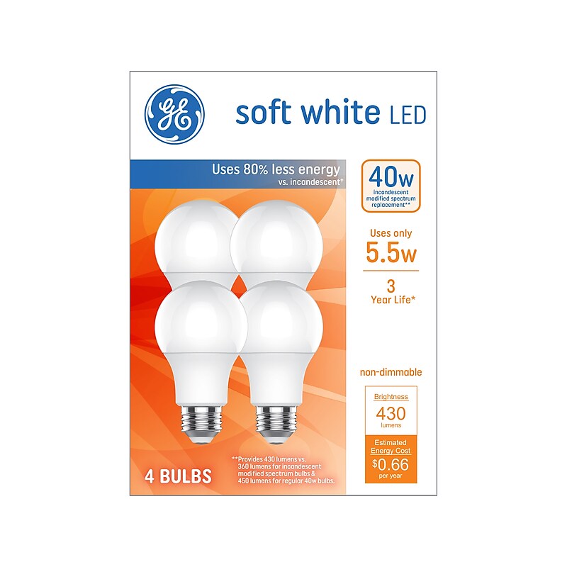 GE 5.5 Watt Soft White LED General-Purpose Bulb, 4/Pack (93131062) image 1