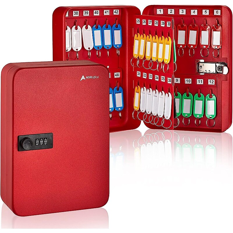 AdirOffice 48-Key Cabinet with Combination Lock and Key Tags, Red (682-48-RED-689-PKG) image 1