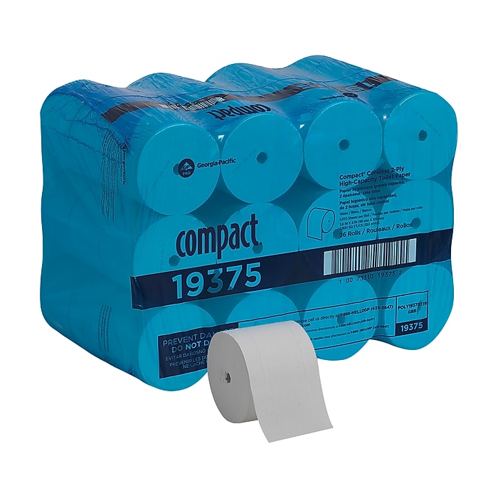 Compact Recycled Coreless Toilet Paper, 2-Ply, White, 1000 Sheets