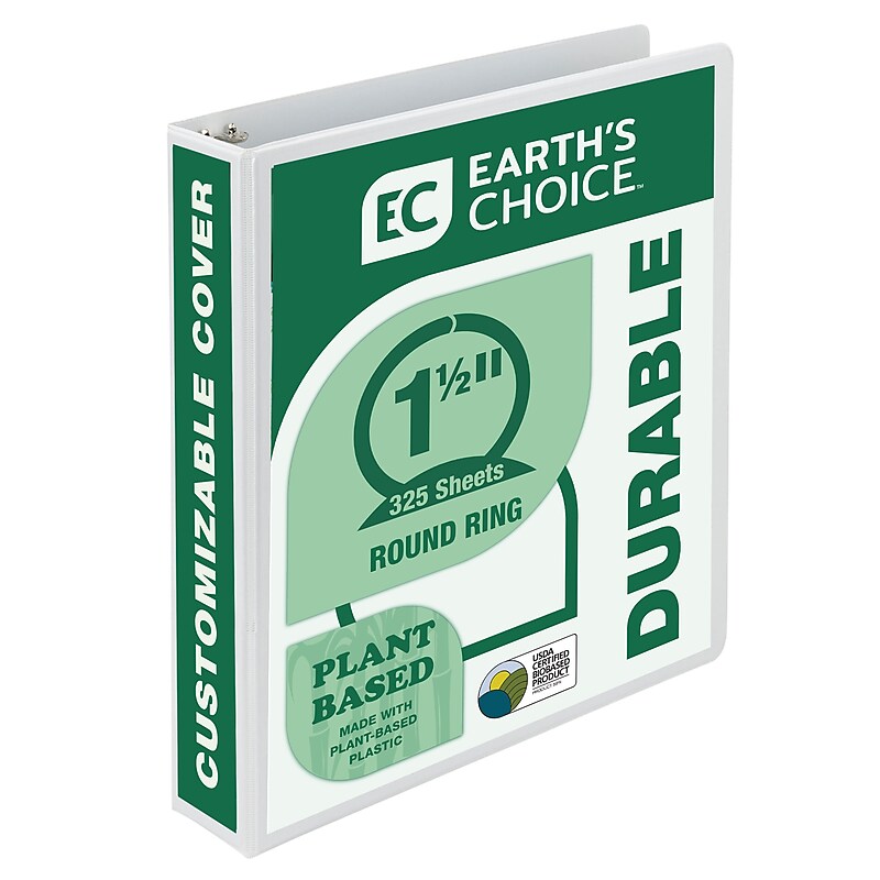 Samsill Earth's Choice Plant-Based Durable  1.5" View Binder, 3-Ring ,Made in USA, White (18957) image 1