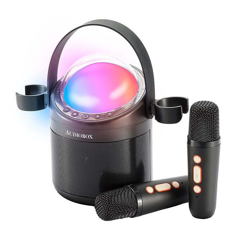 Audiobox Party Light Master Portable Karaoke Bluetooth Speaker with 2 Wireless Microphones, Black (ABK-500) image 1