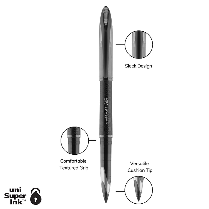 uni-ball AIR Porous Point Pens, Medium Point, Black Ink, 12