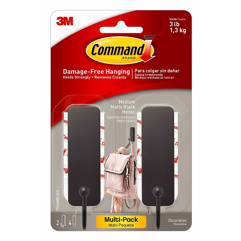 Command Medium Designer Hooks, 3 lb., Matte Black, 2/Pack (17034MB-2ES) image 1