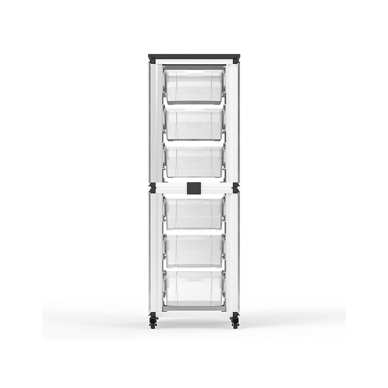 Luxor Mobile 6-Section Stacked Modular Classroom Storage Cabinet, 18.2"W x 18.2"D, White (MBS-STR-12-6L) image 1