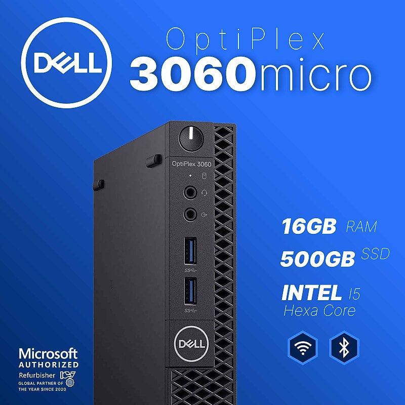 Dell Optiplex Refurbished Micro Computer, Intel Core i5-8500T, 16GB RAM, 500GB SSD, Windows 11 Pro, Speaker, Keyboard Included image 1
