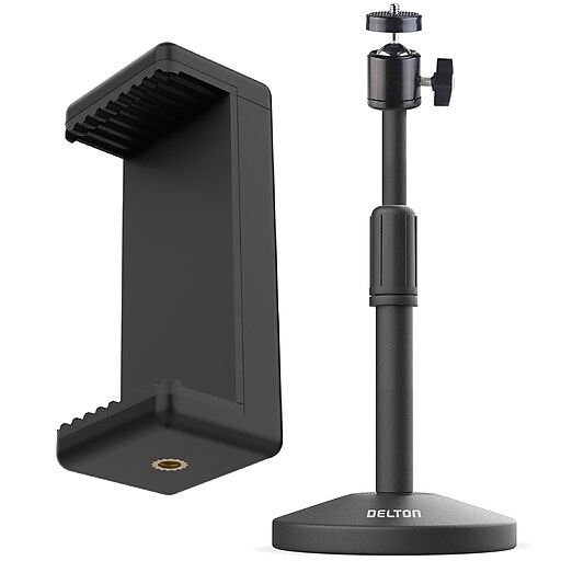 Delton T301 Webcam Stand with Phone Clip Holder Tray, Black