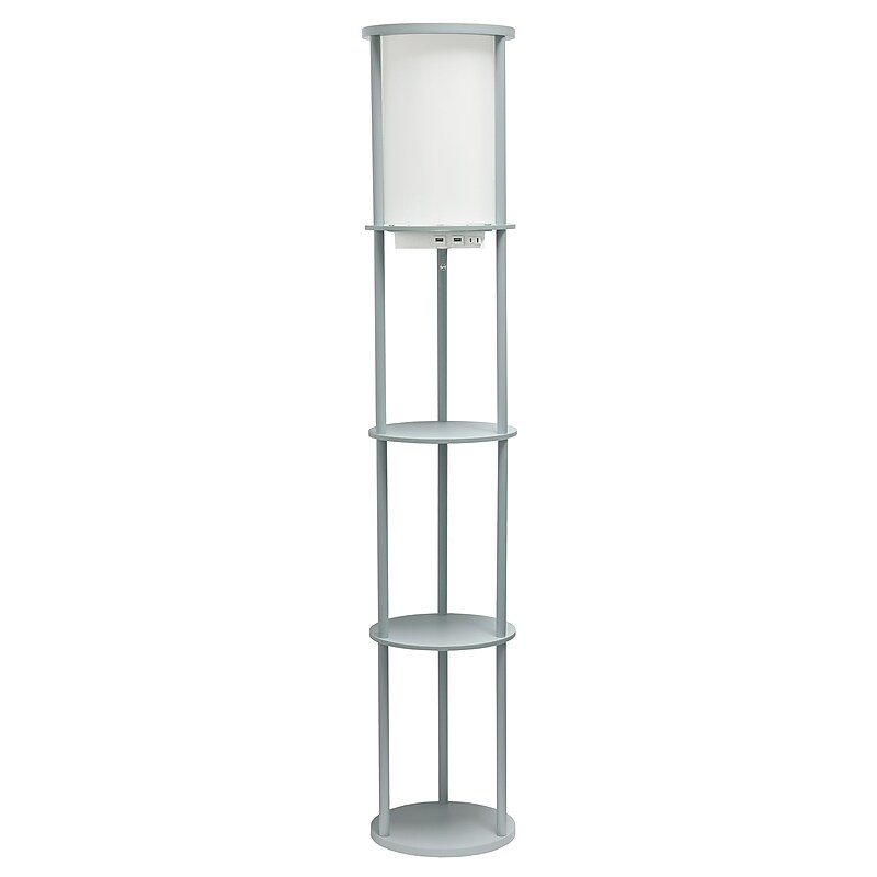 Simple Designs Etagere Organizer Storage 62.5" Floor Lamp with 2 USB Charging Ports and 1 Charging Outlet, Gray (LF2010-GRY) image 1