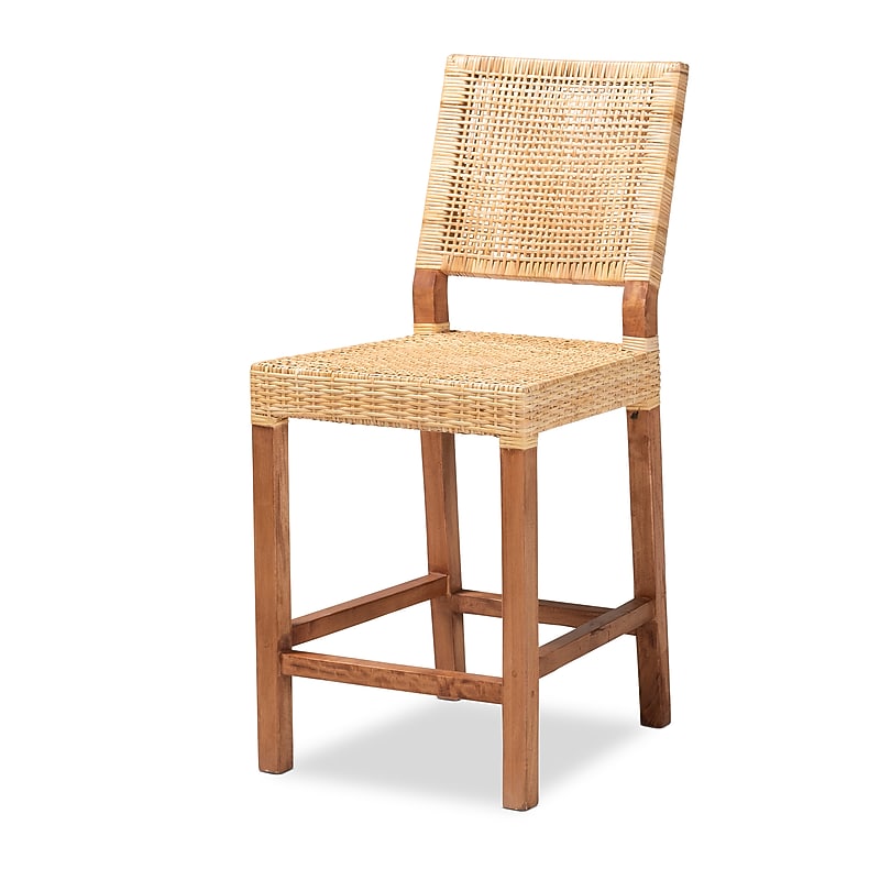 bali & pari Lesia Bohemian Natural Rattan Counter Stool, Natural/Walnut Brown (212-12814-HiT) image 1