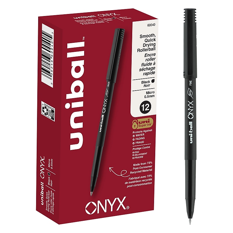 uni-ball Onyx Rollerball Pens, Micro Point, 0.5mm, Black Ink, Dozen (60040) image 1