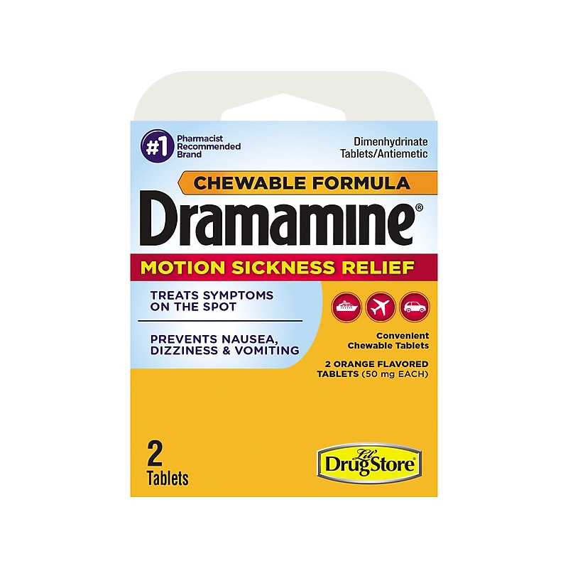 LIL DRUG STORE Dramamine Chewable Orange Motion Sickness Relief Dimenhydrinate Tablet, 2/Pack (97091) image 1