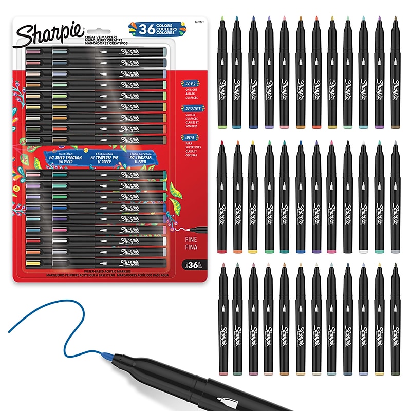 Sharpie Creative Markers Variety Pack, Water-Based Acrylic Paint Markers, Fine Tip, Assorted Colors, 36/Pack (2221921) image 1
