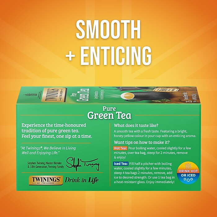 Twinings Herbal Green Tea Bags, 1.76 oz, 25/Box (TNA51732) | Staples