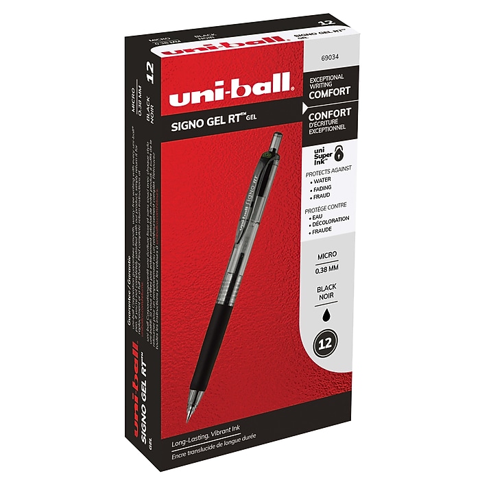 uniball Signo RT Gel Pens, Micro Point, Black Ink, 12/Pack