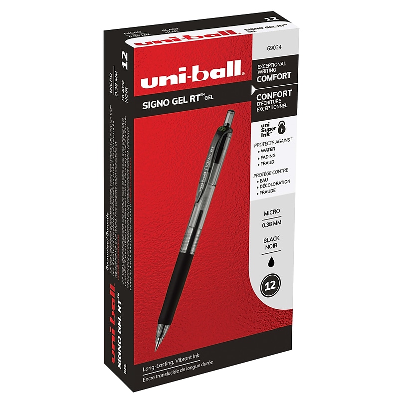 uniball Signo RT Gel Pens, Micro Point, 0.38mm, Black Ink, 12/Pack (69034) image 1