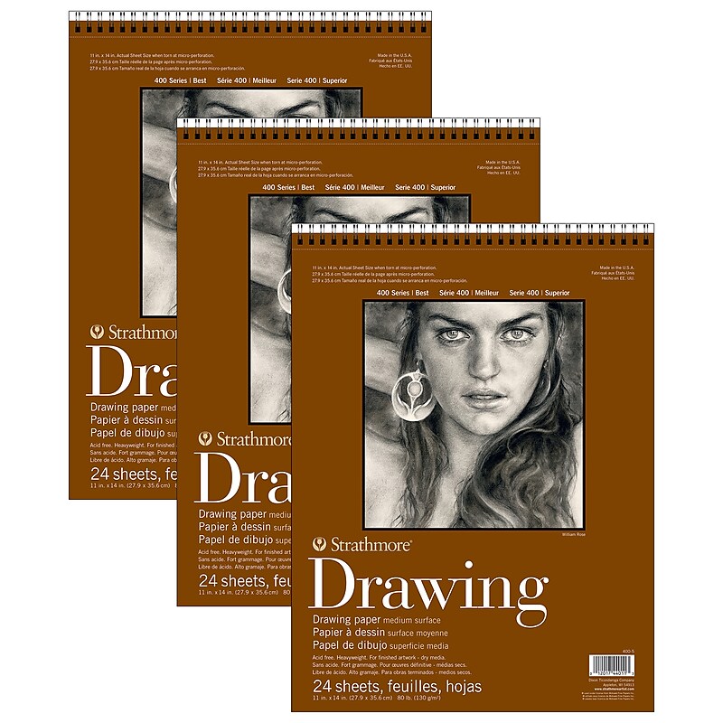 Strathmore 400 Series 11" x 14" Wire Bound Drawing Sketch Pad, 24 Sheets/Pad, 3/Bundle (STTP400503-3) image 1