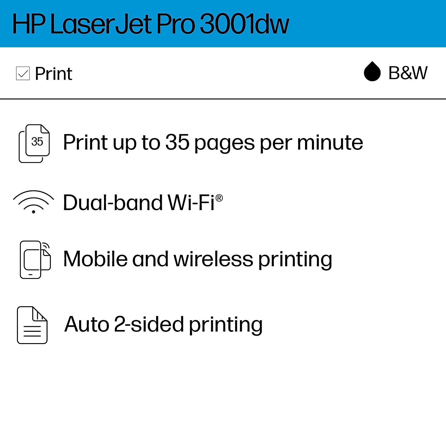 HP LaserJet Pro 3001dw Wireless Black & White Laser Printer Print Only Print - Picture 5 of 9