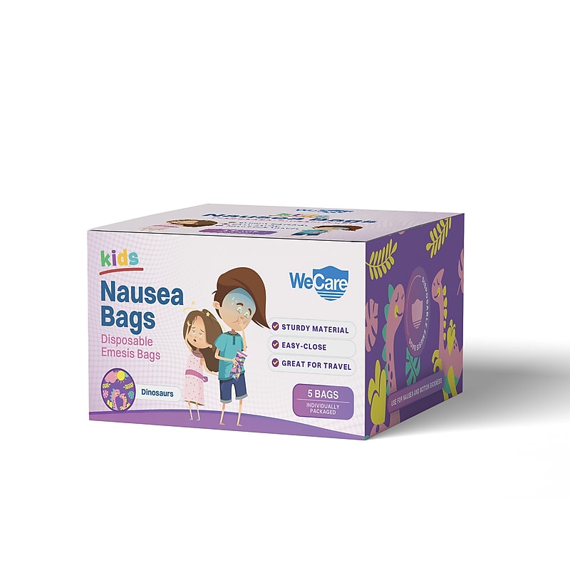 WeCare Dinosaurs Kids' Disposable Emesis Bag for Nausea and Motion Sickness, Multicolor (WC-EMES-D-5) image 1