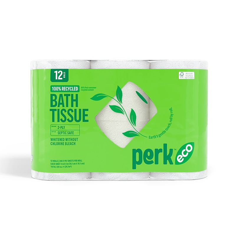 Perk™ Eco Recycled Toilet Paper, 2-ply, White, 240 Sheets/Roll, 12 Rolls/Case (PK63226) image 1