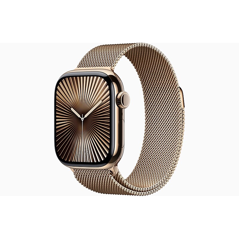 Apple Watch Series 10, GPS + Cellular, 42mm, Gold Titanium Case, Gold Milanese Loop (MX083LW/A) image 1