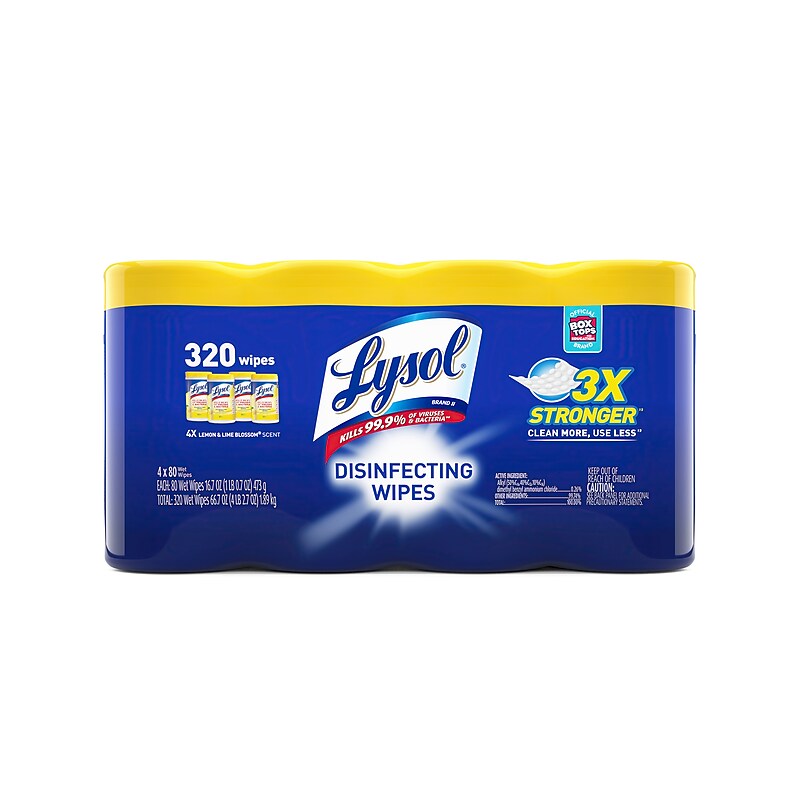 Lysol Disinfecting Wipes, Lemon and Lime Blossom, 80 Wipes/Canister, 4 Canisters/Pack (1920090641) image 1