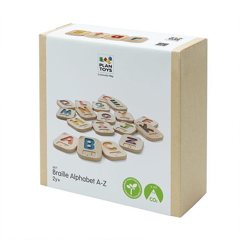 PlanToys Wooden Braille Alphabet A-Z Tiles, Assorted Colors, 26/Pack (PTS5671) image 1