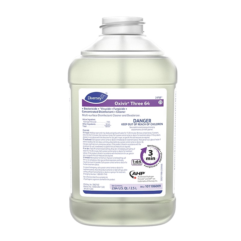 Diversey Oxivir Three 64 Disinfectant Cleaner & Deoderizer, 2.5 L, 2/Carton (101106009) image 1
