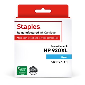 Staples Remanufactured Cyan High Yield Ink Cartridge Replacement for HP 920XL (TRCD972AN/STCD972AN)