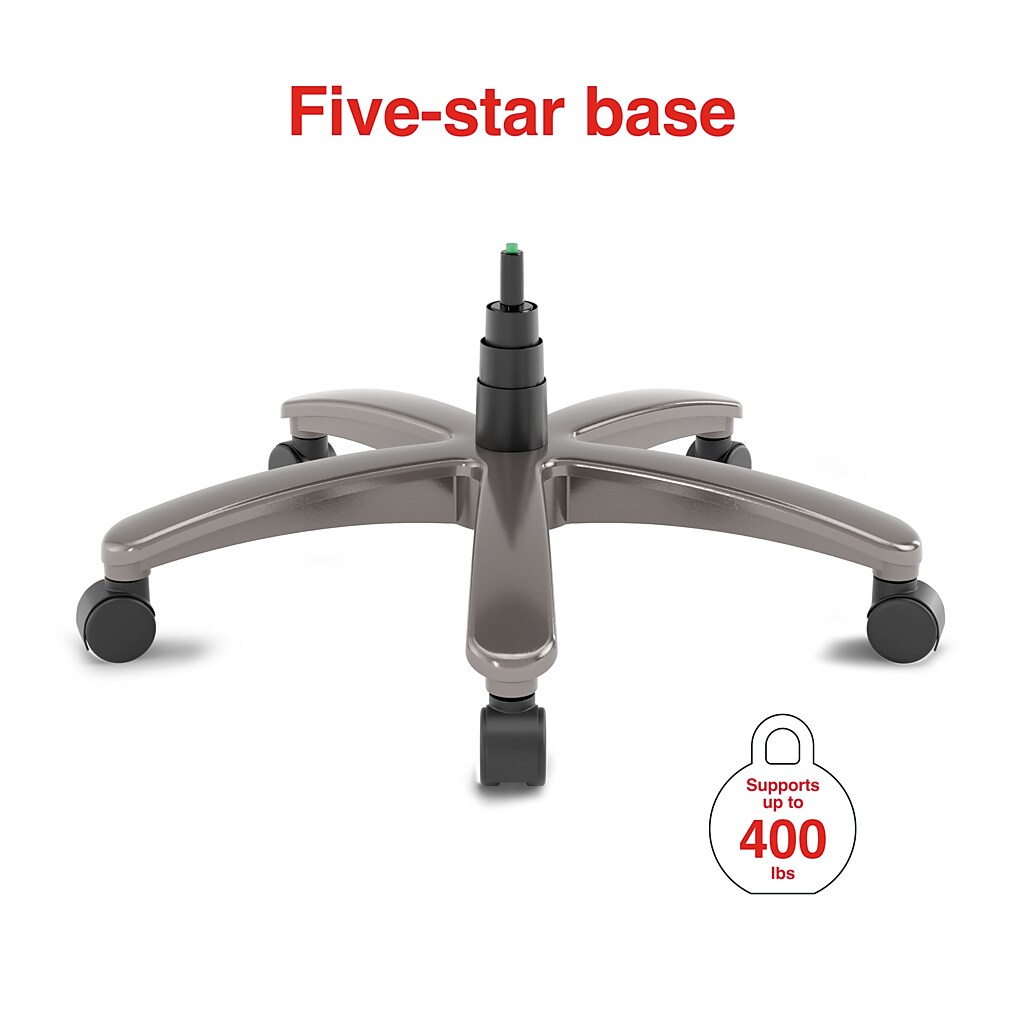 Close-up of five-star base with emphasis on base design and weight support icon '400 lbs'