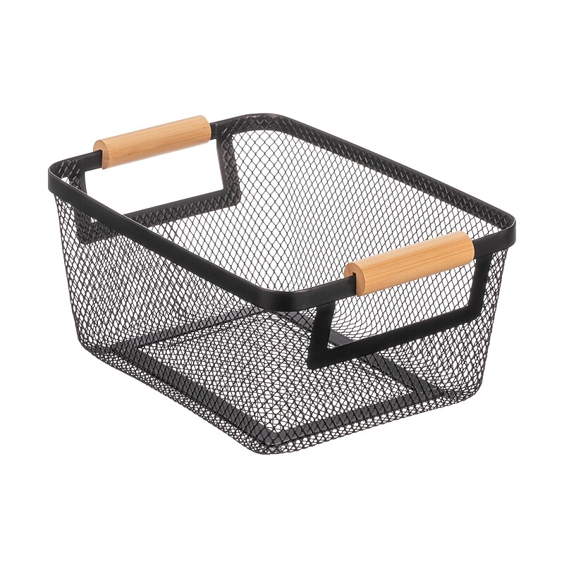 mDesign Metal Basket with Handles, Black/Natural (24353W) image 1