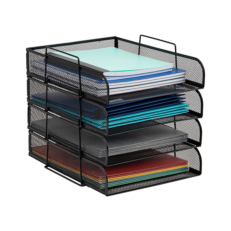 Mind Reader 4-Tier Stackable Paper Desk Tray, Metal Mesh, Black, 4/Pack (BSTACK4-BLK) image 1