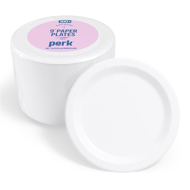 Perk™ Economy Paper Plates, 9", White, 100/Pack (PK56516) image 1