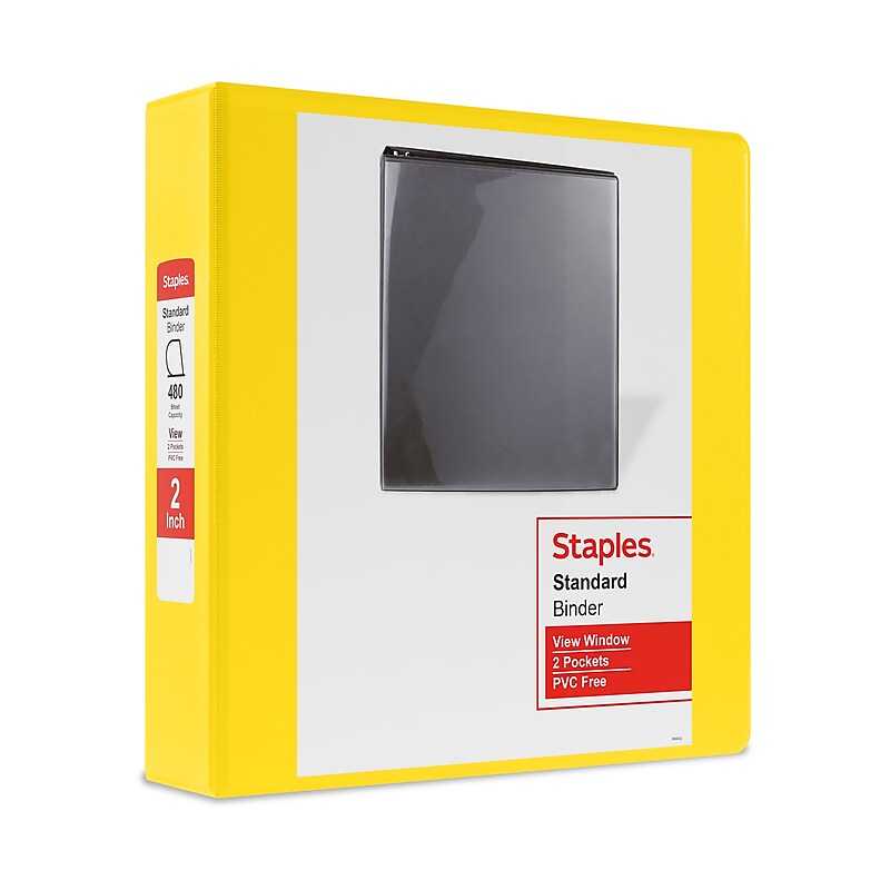Staples 2" 3-Ring View Binder, D-Ring, Yellow (ST60223) image 1