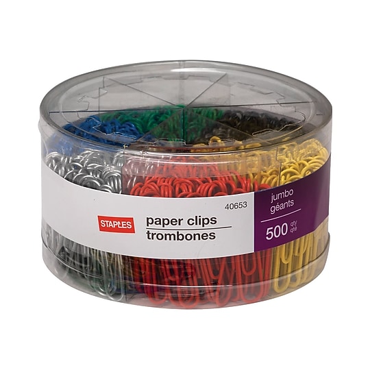Staples Jumbo Paper Clips, 1.75", Assorted Colors, 500 Pack – Large Clips for Thick Papers & Color‑Coded Organization~#|#~s1225678_sc7