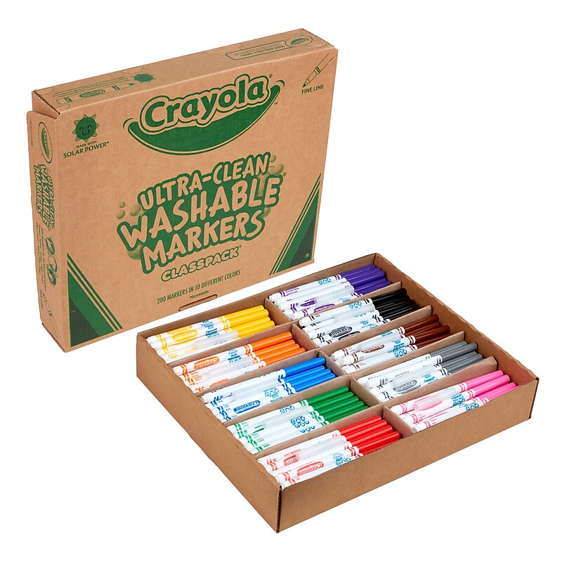 Crayola Classpack Washable Kids' Markers, Fine, Assorted Colors, 200/Carton (58-8211) image 1