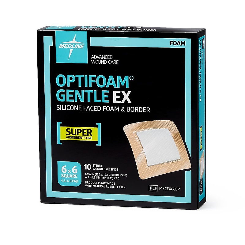 Medline Optifoam Gentle EX Sterile Adhesive Foam Dressings, 6" x 6", 100/Carton (MSCEX66EP) image 1