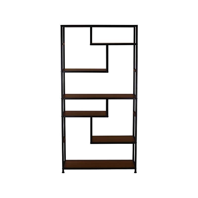 Household Essentials Jamestown 65" 6-Shelf Bookcase, Dark Brown Walnut/Black Laminate/Steel (8140-1) image 1