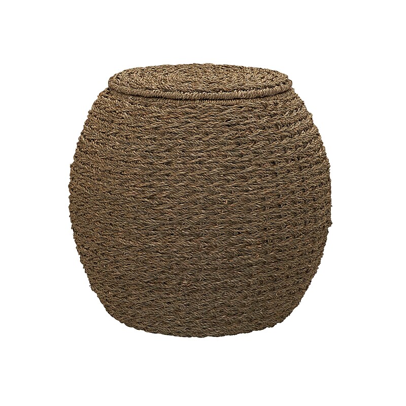 Household Essentials Handwoven Seagrass Barrel Wicker Storage Basket Side Table, Natural (ML-4226) image 1
