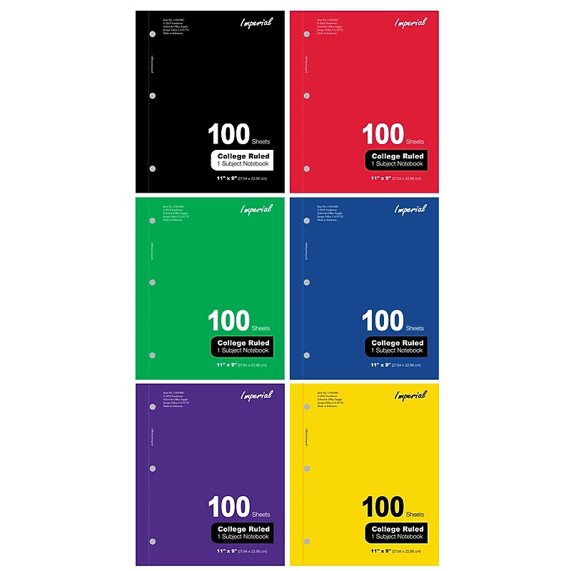 Bazic 1-Subject Notebooks, 9" x 11", College Ruled, 100 Sheets, Assorted Colors (SSS1158100C) image 1