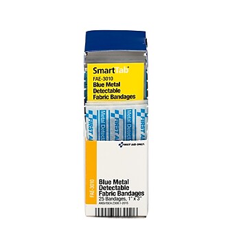 First Aid Only SmartCompliance 1"W x 3"L Metal Detectable Bandages, 25/Box (FAE-3010)
