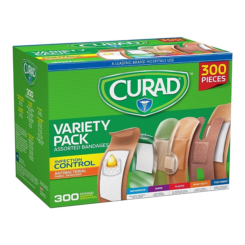 Curad Variety Pack Adhesive Bandages, Assorted Sizes, Assorted Colors, 300 Bandages/Box, 18/Carton (CURCC300NT) image 1
