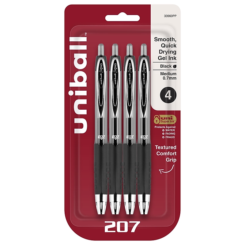 uni-ball 207 Signo RT Retractable Gel Pens, Medium Point, 0.7mm, Black Ink, 4/Pack (33960) image 1