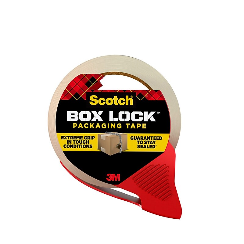 Scotch Box Lock Shipping Packing Tape with Refillable Dispenser, 1.88 in x 54.6 yds., Clear (3950-RD) image 1