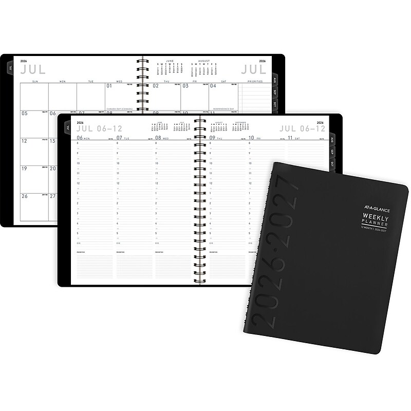 2026-2027 AT-A-GLANCE Contemporary 8.25" x 11" Academic Weekly & Monthly Planner, Faux Leather Cover, Black (70-957X-05-27) image 1