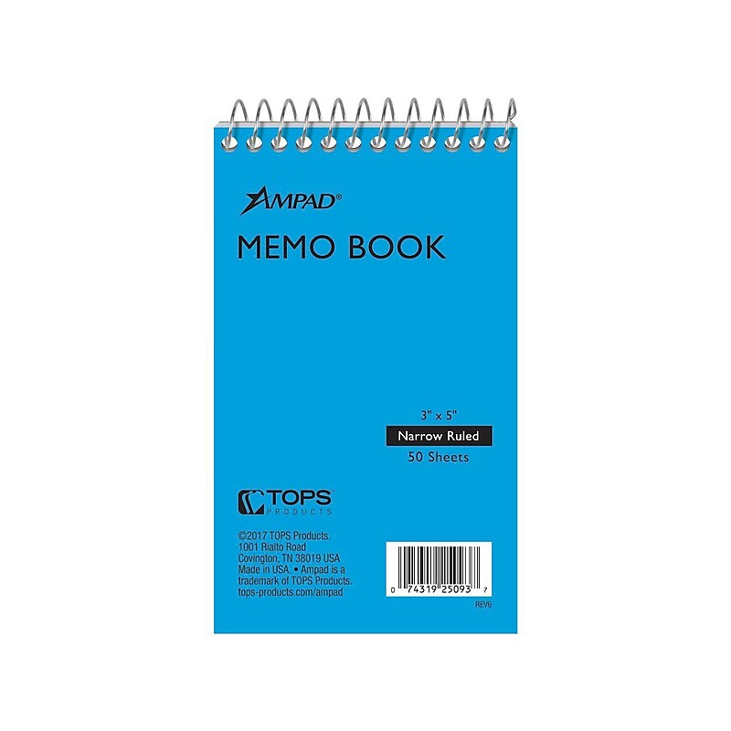 Ampad Memo Pads, 3" x 5", Narrow Ruled, 50 Sheets, Assorted Colors, Each (25-093) image 1