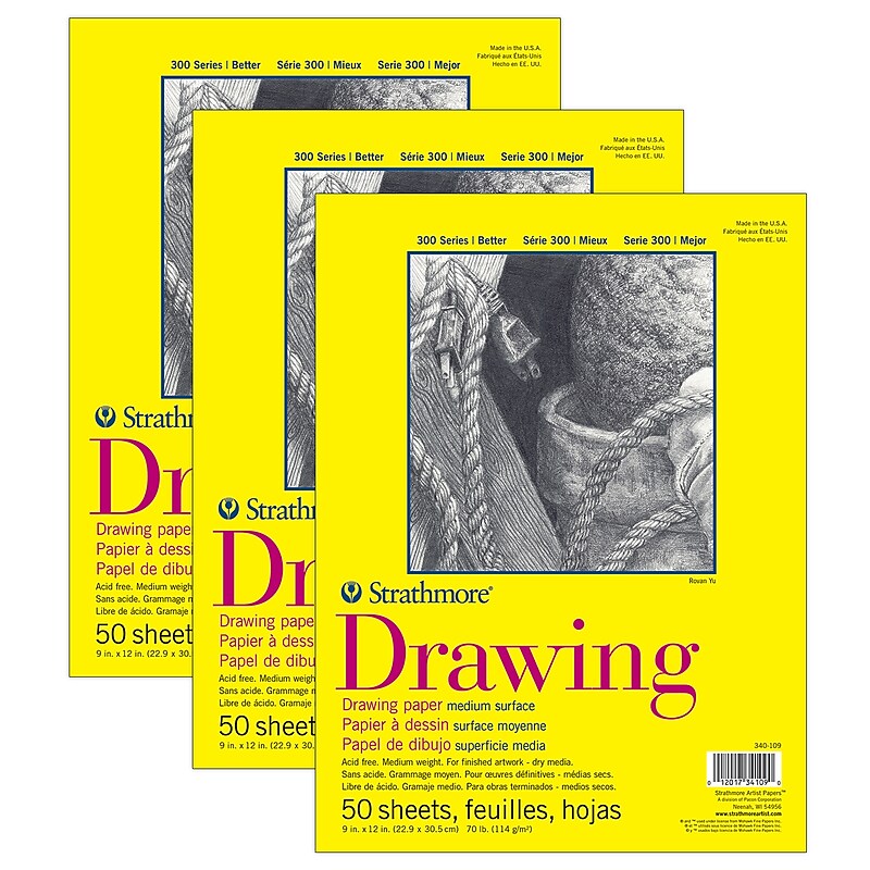 Strathmore 300 Series 9" x 12" Drawing Sketch Pad, 50 Sheets/Pad, 3/Bundle (STTP3401091-3) image 1