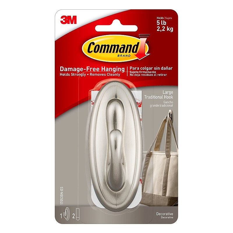 Command Damage Free Large Hook, 5 lb, Brushed Nickel (17053BN) image 1