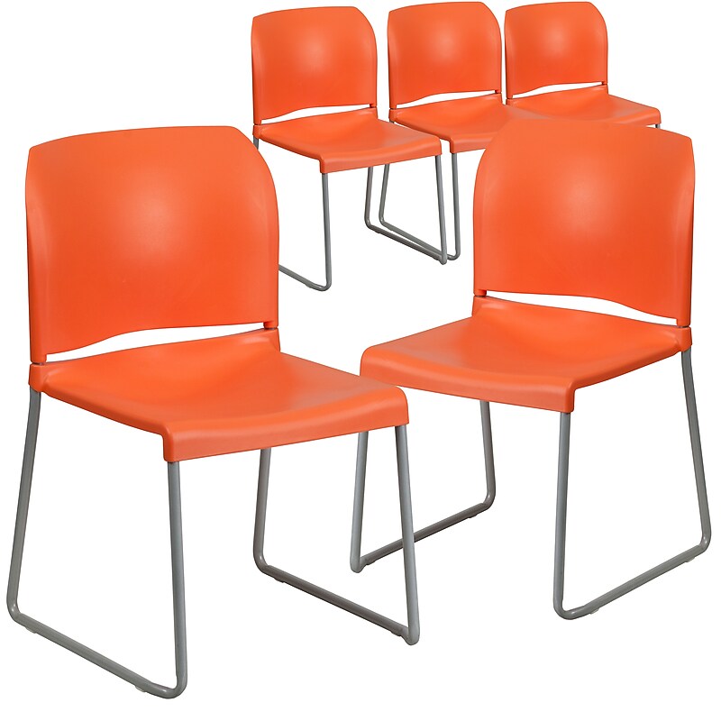 Flash Furniture HERCULES Series Plastic Contoured Stacking Chair, Orange, 5/Pack (5RUT238AOR) image 1