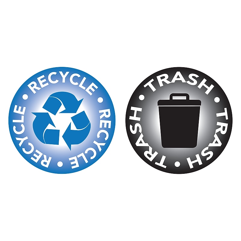 Cosco RECYCLE and TRASH Indoor/Outdoor Sign Decals, 4" Diameter, Blue/Black, 2/Pack (098594) image 1